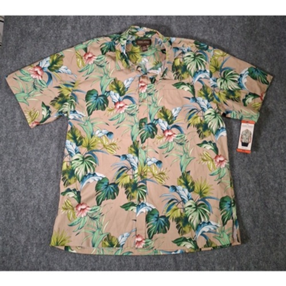 Cooke Street Men's Short Sleeve Aloha Hawaiian Shirt, Floral Tan, Size: XL